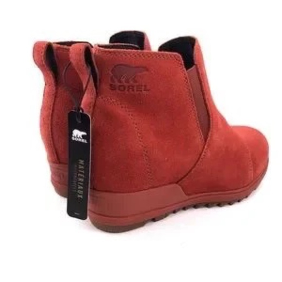 Sorel Shoes Women’s Red Evie Wedge Ankle Boots Pull On Waterproof Warp Suede NEW - Picture 1 of 9